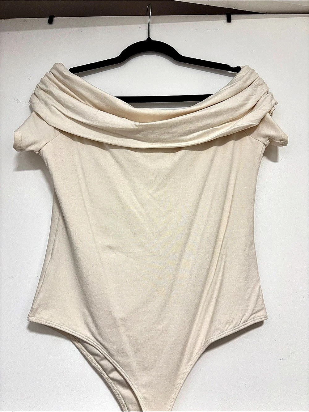 Dynamite Draped Neck Bodysuit in Cream